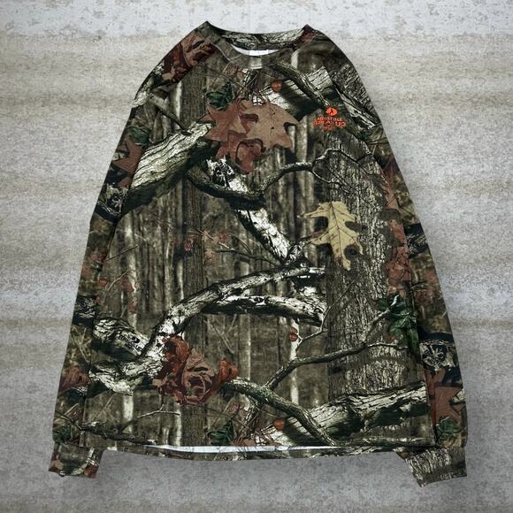 Mossy Oak Hunting Camo Shirt Cotton Long Sleeve Woodland Orange Logo New Tags - Picture 1 of 7